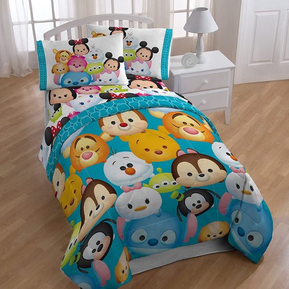 Disney Tsum Tsum 'Character' Teal Microfiber Twin Reversible Comforter - Picture 1 of 4